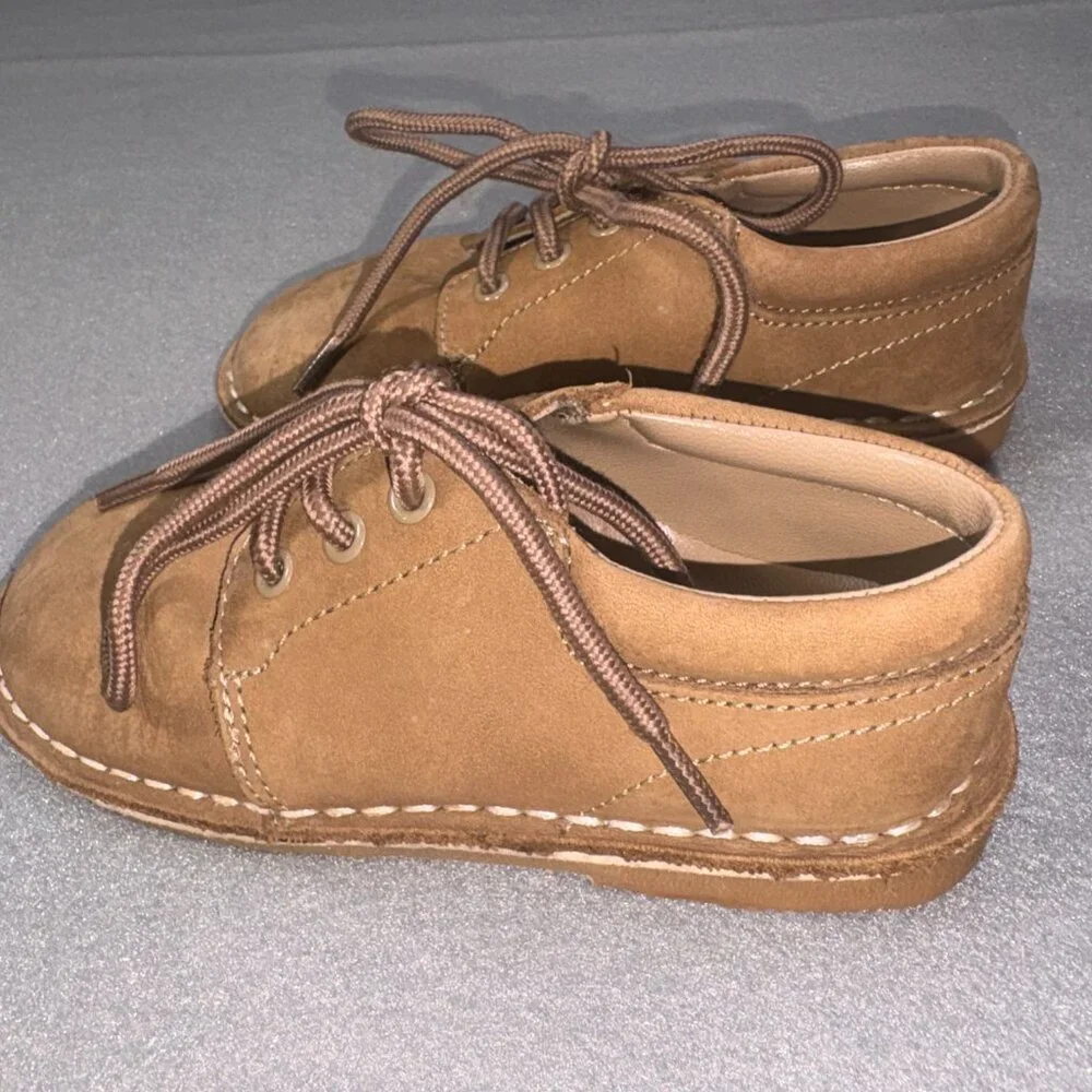 L'Amour Tyler Nubuck Leather Lace-Up Oxford Brown Preppy Dressy Toddler sz 9